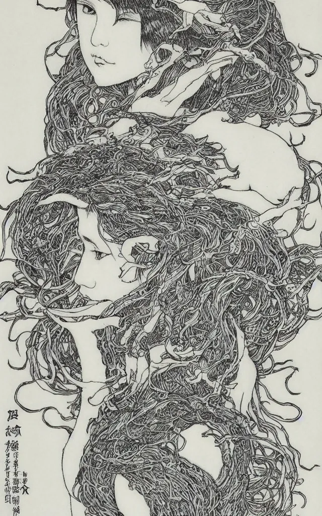 Image similar to delicate wolf spirit drawn by Takato Yamamoto, mystic eyes, clean ink detailed line drawing, intricate detail drawing, portrait