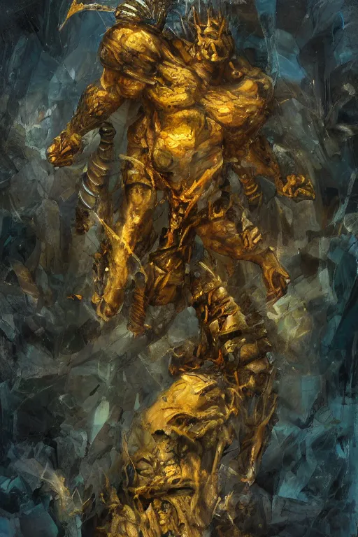 Image similar to dragonbone golem cursed by the donkeys, art by danny flynn and simon bisley, trending on artstation, halfrear lighting camera view from above naturalism, multiple exposure, oil and canvas, very very intricate, post - modernism