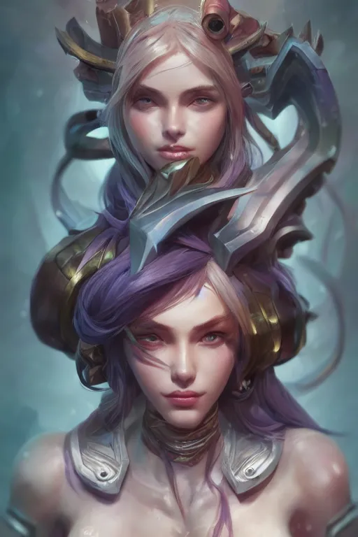 Image similar to league of legends portrait, au naturel, hyper detailed, digital art, trending in artstation, cinematic lighting, studio quality, smooth render, unreal engine 5 rendered, octane rendered, art style by klimt and nixeu and ian sprigger and wlop and krenz cushart.