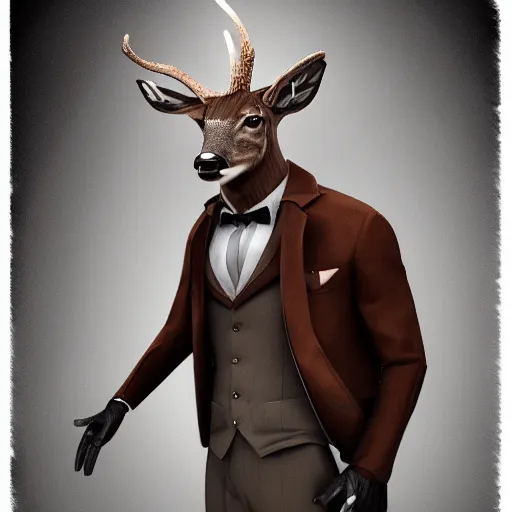 Prompt: hybrid human deer, in a full suit, artstation