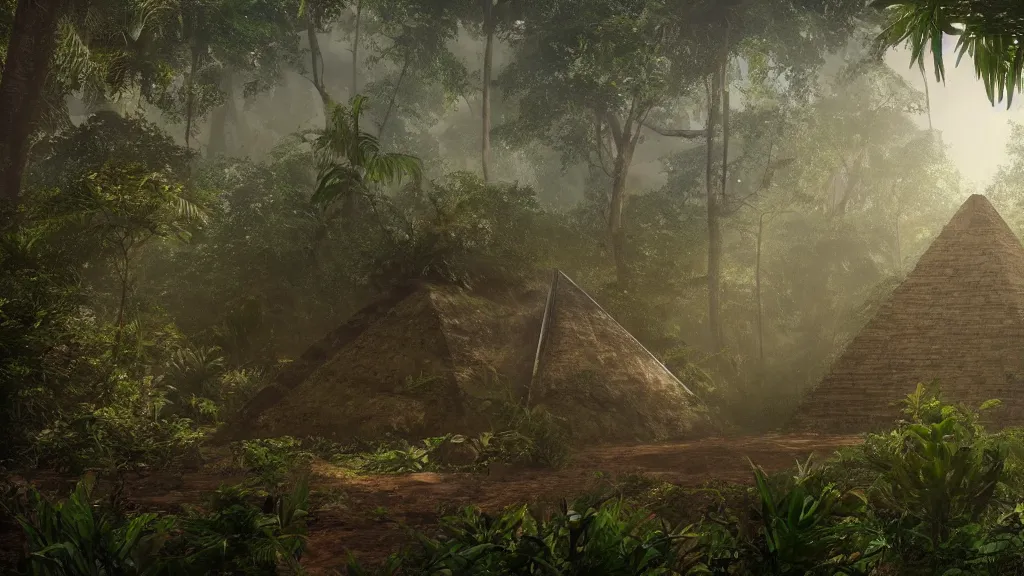 Image similar to A hidden pyramid found in the jungles of Congo very very very beautiful scenery, hd, hdr, ue5, ue6, unreal engine 5, cinematic 4k wallpaper, 8k, ultra detailed, high resolution, artstation, award winning