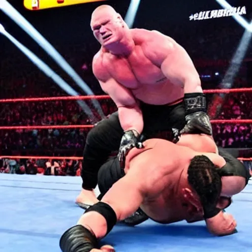 Image similar to brock lesnar beats up roman reigns in wwe 2 0 2 0