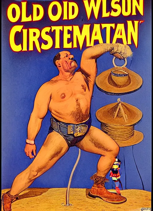 Image similar to old west circus strongman. portrait by jean giraud and anton otto fischer and john philip falter and will eisner and gil elvgren