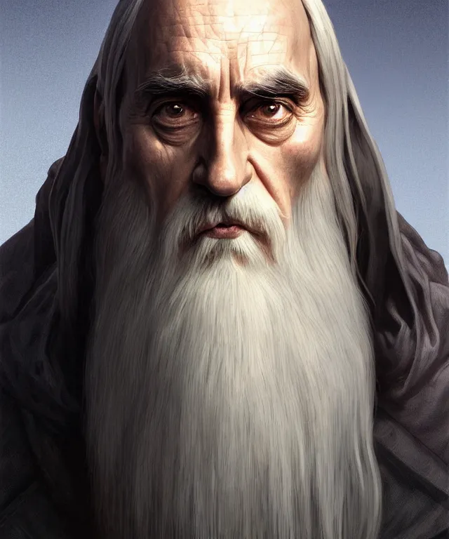 Prompt: portrait saruman, wearing a 3 m reusable full face respirator, caricature, headshot, highly detailed, digital painting, artstation, concept art, sharp focus, cinematic lighting, illustration, art by met mangindaan, artgerm and greg rutkowski, alphonse mucha, cgsociety