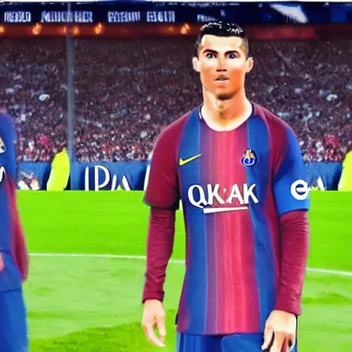Image similar to cristiano ronaldo with messi in psg, very realistic, ultra detailed, cinematic
