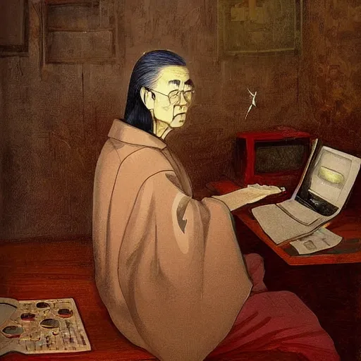 Prompt: portrait of the last living gamer by wang xizhi