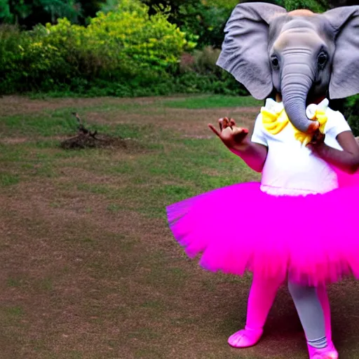 Prompt: photo of dancing elephant with tutu