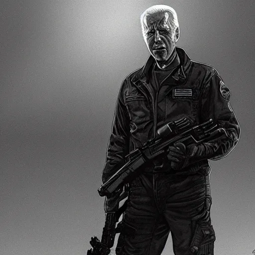 Image similar to joe biden as the terminator, dramatic lighting, cinematic, establishing shot, extremly high detail, photorealistic, cinematic lighting, artstation, style by James Gurney