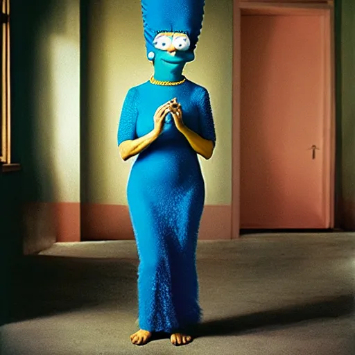 Image similar to uhd candid photo of marge simpson by steve mccurry and annie leibowitz