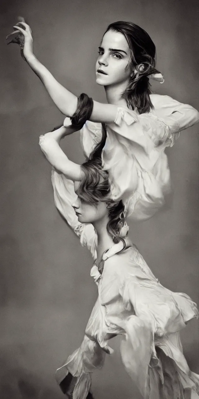 Prompt: emma watson stretching southern belle greg rutkowski cecil beaton