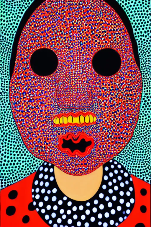 Image similar to a portrait a very ordinary person, by Yayoi Kusama, oil painting, pattern, anatomically correct, beautiful perfect face, large brushstrokes, sharp focus, Highly Detailed