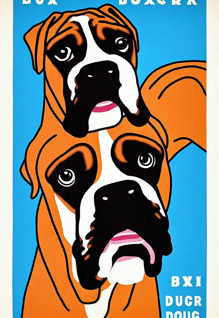 Prompt: boxer as boxer dog, anatomically correct, style of american 6 0's poster