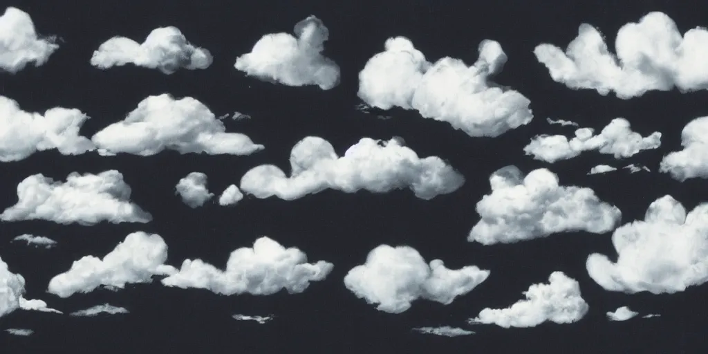 Prompt: full page scan catalogue of clouds on black background, matte painting