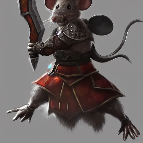 Prompt: warrior mouse with armor grabbing floating crystal, RPG Portrait, trending on Artstation, Pose Study, ultra detailed, award winning