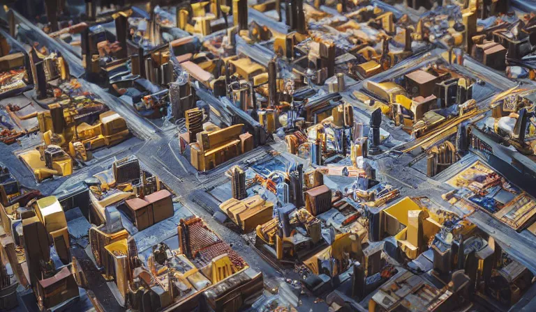 Image similar to crane shot of large group people in open warehouse, looking at hologram of futuristic city on a table, cinematic concept, godrays, golden hour, natural sunlight, 4 k, clear details, tabletop model buildings, tabletop model, ethereal hologram center, crane shot, crane shot, rule of thirds, people, people, tabletop