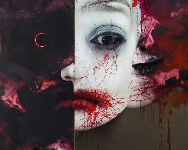 Prompt: eternal eclipse, a brutalist designed, rich deep vivid colours, monia merlo, painted by francis bacon, michal mraz, adrian ghenie, nicola samori, james jean!!! and petra cortright, part by gerhard richter, part by takato yamamoto. 8 k masterpiece.