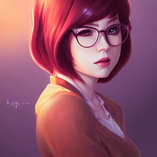 Image similar to a portrait of a beautiful velma, art by lois van baarle and loish and ross tran and rossdraws and sam yang and samdoesarts and artgerm and saruei, digital art, highly detailed, intricate, sharp focus, trending on artstation hq, deviantart, unreal engine 5, 4 k uhd image