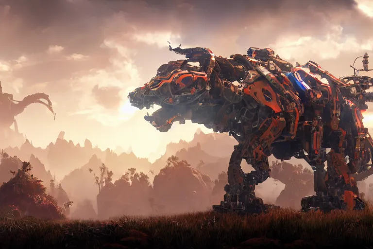 Image similar to slitherfang machine mecha animal beast robot of horizon forbidden west horizon zero dawn bioluminiscence global illumination ray tracing hdr fanart arstation by sung choi and eric pfeiffer and gabriel garza and casper konefal