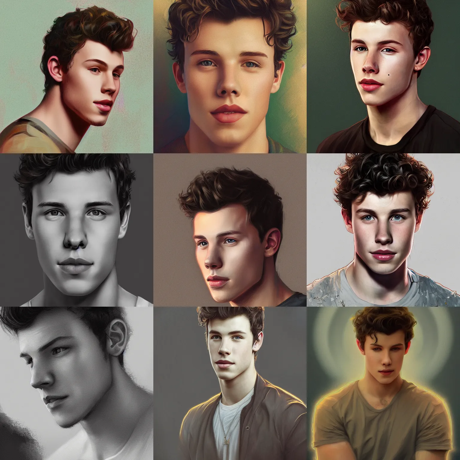 Prompt: Portrait of Shawn Mendes, wlop, artstation, mucha, digital art, detailed, 8k