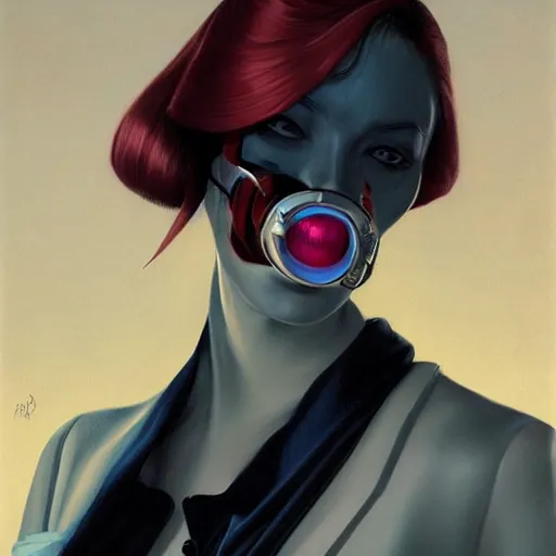 Image similar to portrait of a dapper cyberpunk woman, so happy that her face hurts, by gerald brom