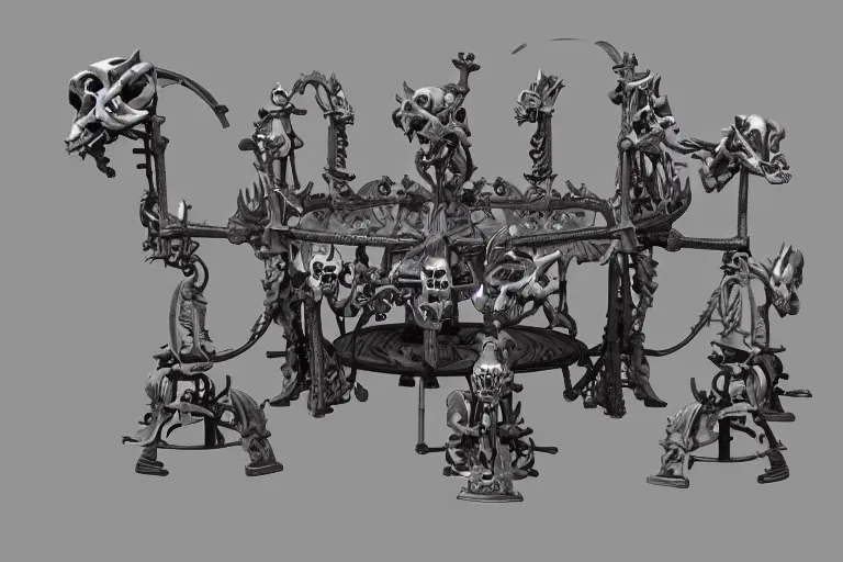 Image similar to 3d sculpt of an evil ironwork carousel made of bones and skulls, artstaton, League of Legends, overwatch, digital illustration