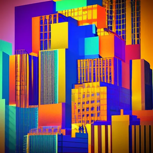Prompt: new york city building abstract geometric!! colorful render