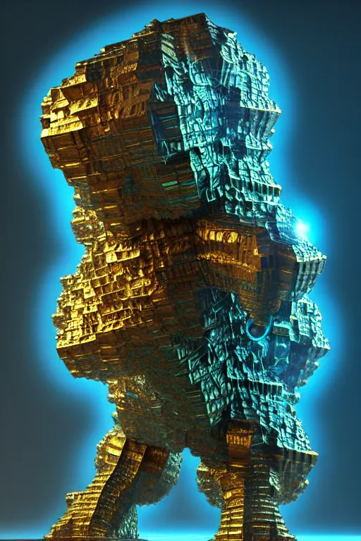 Image similar to concept art of totally fractal bismuth golem, consists of bismuth fractalization, extremely high details, masterpiece, photorealistic, hyperrealism, vray, octane render, volumetric lighting, depth of field, bokeh, artstation, cgsociety by johannen voss, greg broadmore