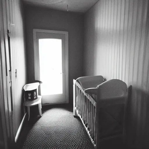 Image similar to creepy nursery liminal space, dark photograph