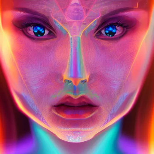 Image similar to face portrait of a woman, iridescent, sci - fi, futurism, face fractals by lois van baarle, cinematic, 8 k