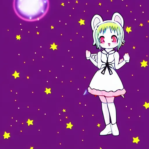 Image similar to usagi chan in a kawaii dress magical girl with star poster background