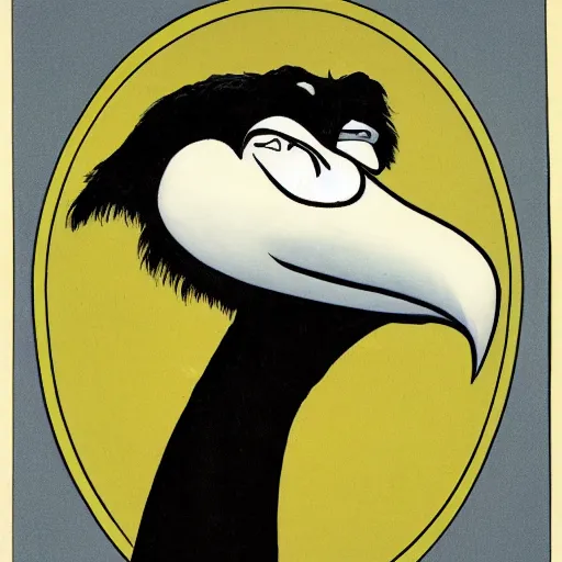 Prompt: caricature of a cartoon vulture with a sinister human - like face