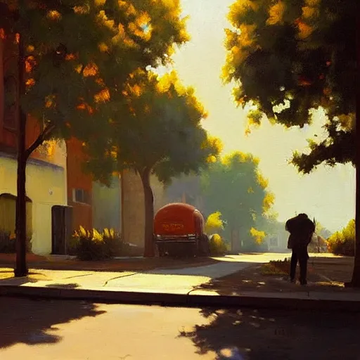 Prompt: street scene, summer time, sunlight, bright colorful, painting bykenton nelson, jeremy mann