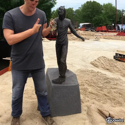 Image similar to The construction of the statue Jerma the Redeemer