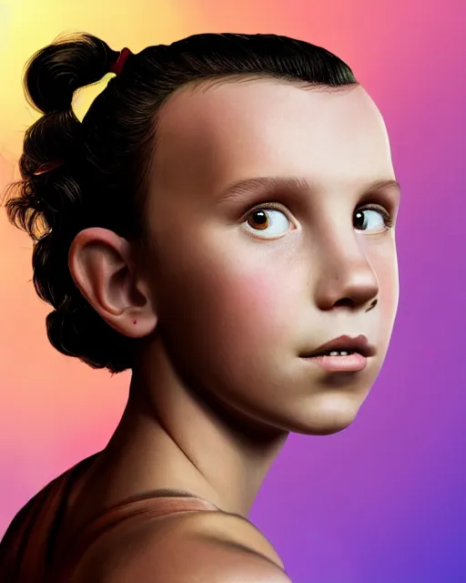 Prompt: Portrait of Millie Bobby Brown in a jungle of lightning