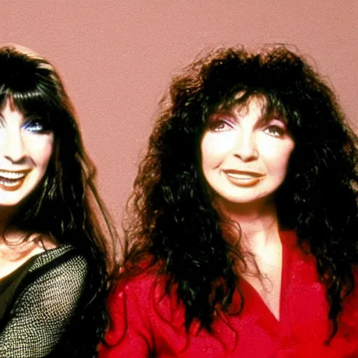 Prompt: kate bush singing a duet with olivia newton john in photorealistic style.