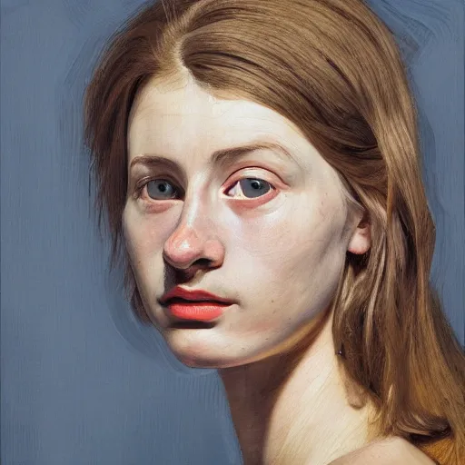 Image similar to high quality high detail painting by lucian freud, hd, 2 5 year old girl portrait, photorealistic lighting