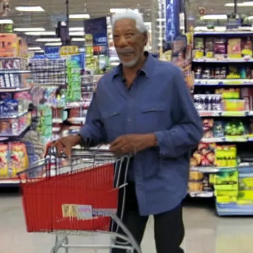 Image similar to a surveillance footage of Morgan Freeman at Walmart