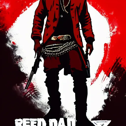 Image similar to kanye west in stephen bliss illustration red dead redemption 2 artwork of kanye west, in the style of red dead redemption 2 loading screen, by stephen bliss