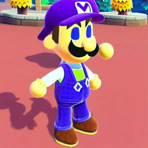 Image similar to waluigi in animal crossing new horizons, highly detailed, extremely high quality, hd, 4 k, 8 k, canon 3 0 0 mm, professional photographer, 4 0 mp, lifelike, top - rated, award winning, realistic, detailed lighting, detailed shadows, sharp, no blur, edited, corrected, trending