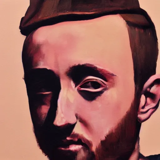 Prompt: Mac Miller oilpainting by Akihiko Yoshida, the brush strokes are visible and some of the paint is running down