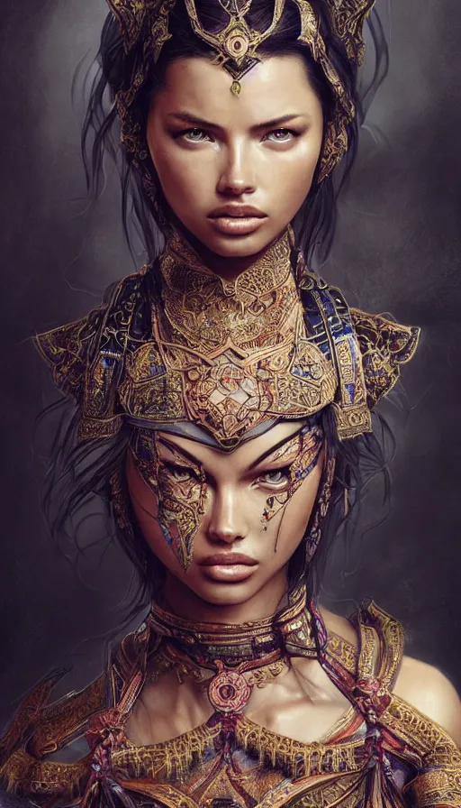 Image similar to girl adriana lima, mongolian shaman clothing, ritual, fame of thrones, fibonacci, sweat drops, intricate fashion clothing, insane, intricate, highly detailed, surrealistic, digital painting, artstation, concept art, smooth, sharp focus, illustration, unreal engine 5, 8 k, art by artgerm and greg rutkowski and alphonse mucha