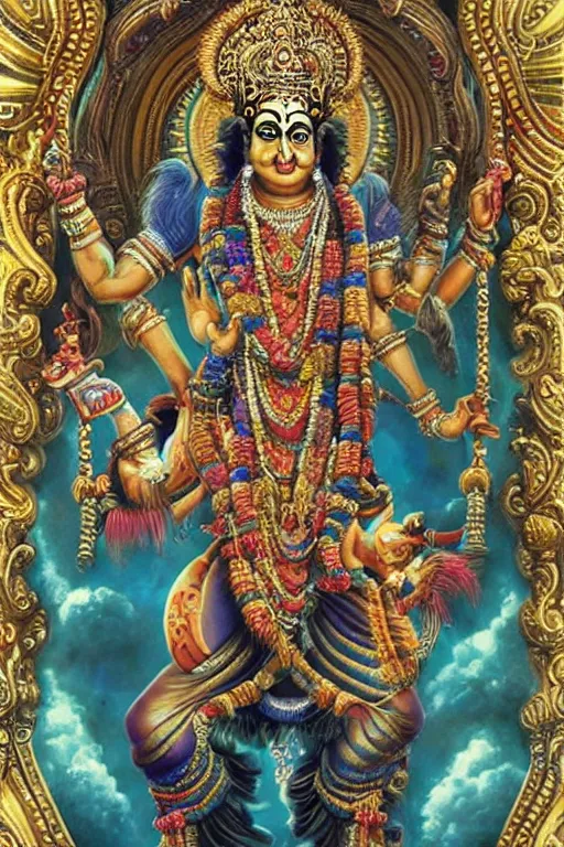 Image similar to hyperrealistic artwork depiction of the Hindu God Vishnu Tom Cruise