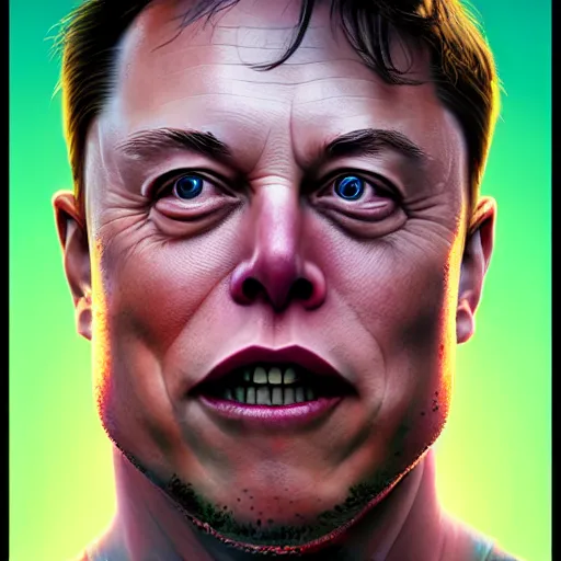 Image similar to elon musk as the incredible hulk, trending on artstation, ultra realistic, portrait, only head and shoulders, fine detail, intricate hair, fine textures, soft shadows, hdr, digital art