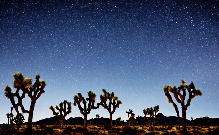 Image similar to night sky with joshua trees lit by moonlight