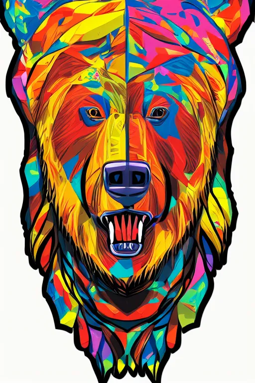 Image similar to portrait of a war bear, art by kiko rodriguez, sticker, colorful, illustration, highly detailed, simple, smooth and clean vector curves, no jagged lines, vector art, smooth