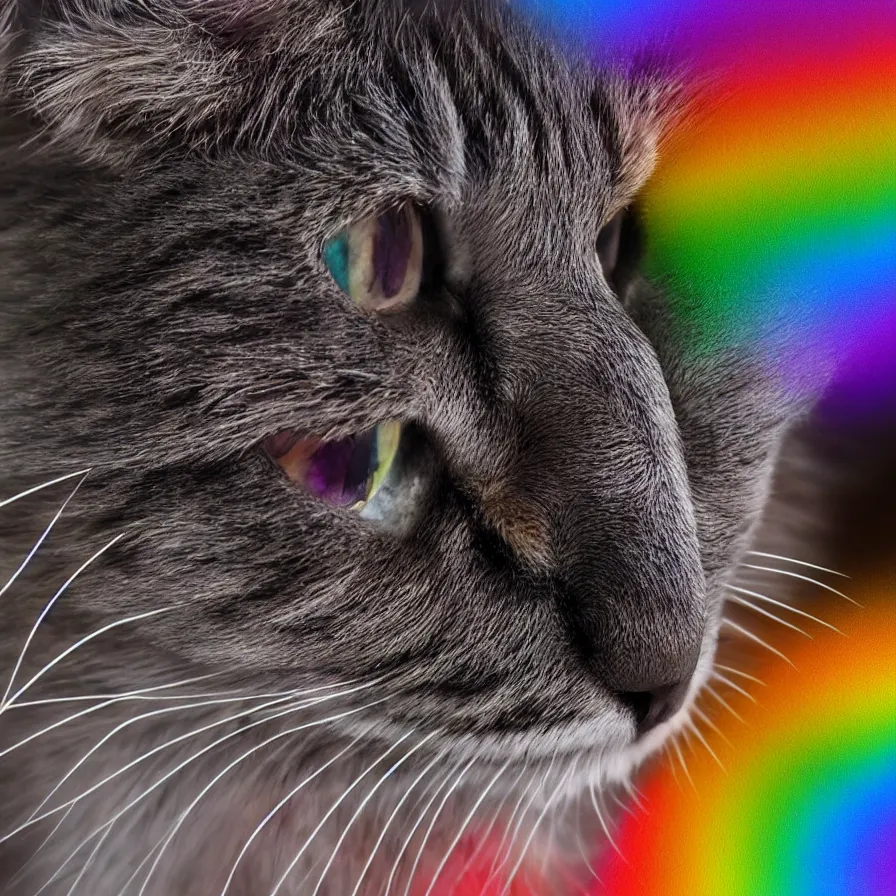 Image similar to Rainbow cat asking for food, ultra realistic, 8K