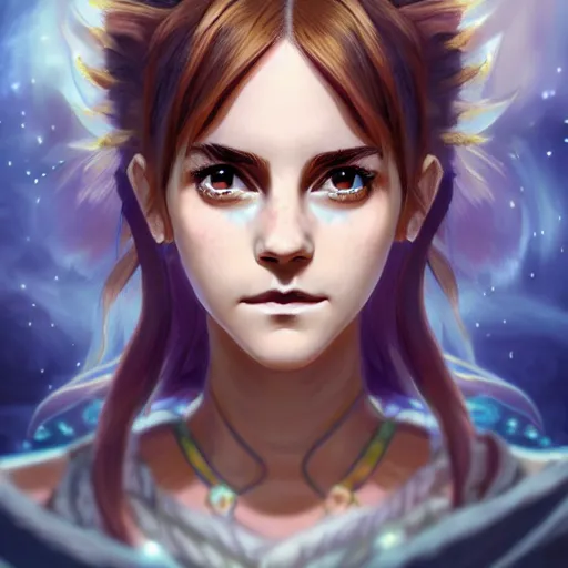 Image similar to anime portrait of Emma Watson as a shaman yedi using dark force to eliminate trump as an anime antagonist by Stanley Artgerm Lau, WLOP, Rossdraws, James Jean, Andrei Riabovitchev, Marc Simonetti, and Sakimichan, trending on artstation