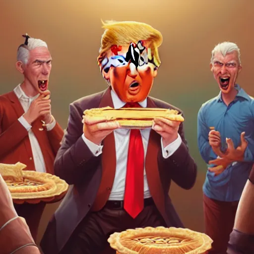 Image similar to donald trump eating pie contest, ben hur, loftis, cory behance hd by jesper ejsing, by rhads, makoto shinkai and lois van baarle, ilya kuvshinov, rossdraws global illumination