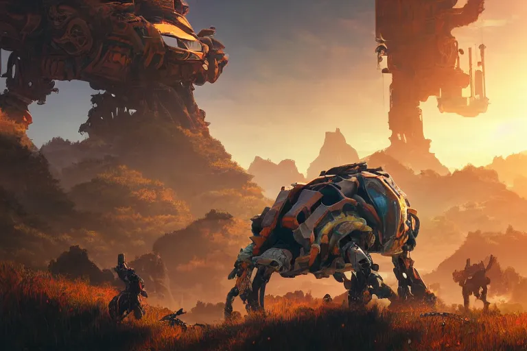 Image similar to shell - walker machine mecanical creature robot of horizon forbidden west horizon zero dawn radiating a glowing aura global illumination ray tracing hdr fanart arstation by ian pesty and alena aenami artworks in 4 k