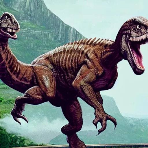 Image similar to dwayne johnson as a velociraptor dinosaur